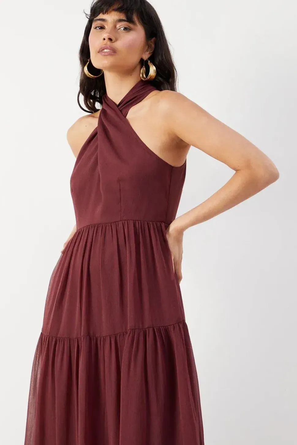 Chiffon Halter Tier Maxi Dress