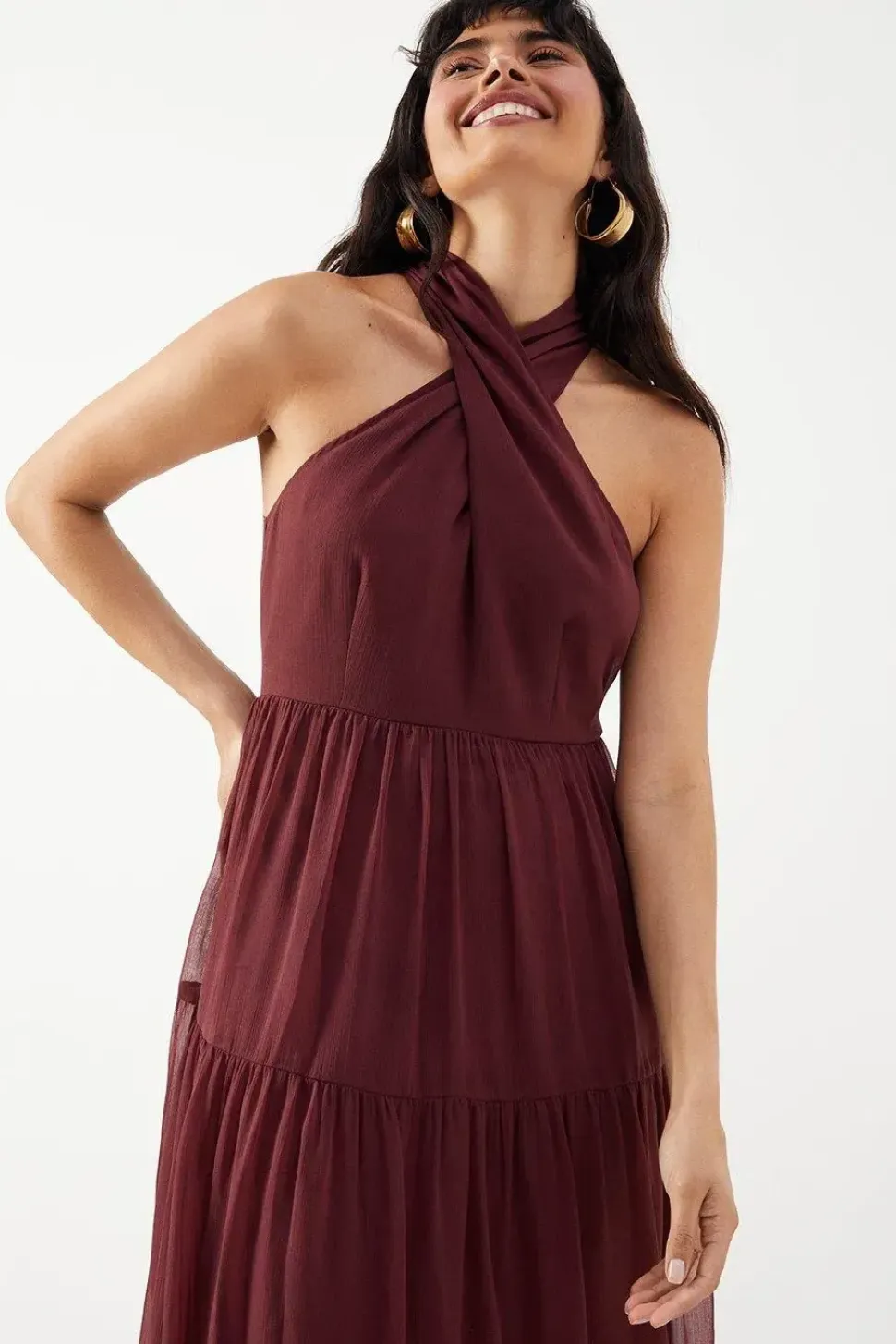 Chiffon Halter Tier Maxi Dress
