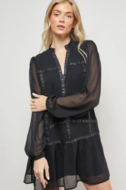 Chiffon Hand Embellished Trim Mini Dress