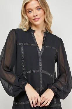 Chiffon Hand Embellished Trim Mini Dress