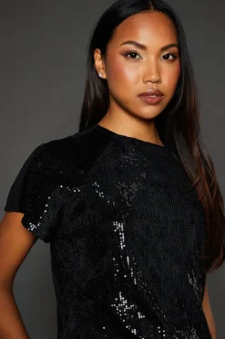 Chiffon Insert Sequin Top