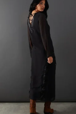 Chiffon Lace Up Panelling Midi Dress