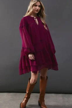 Chiffon Ladder Insert Ruffle Smock Mini Dress