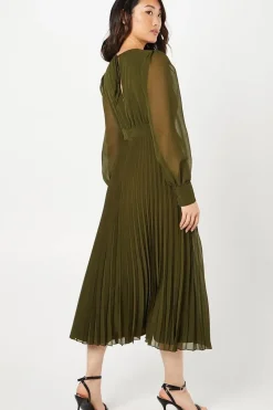 Chiffon Long Sleeve Ruffle Midi Wedding Guest Dress