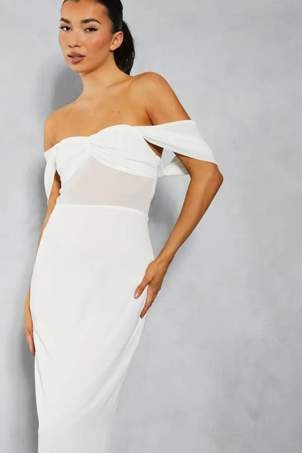 Chiffon Off The Shoulder Ruched Detail Maxi Dress