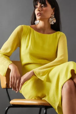 Chiffon One Sleeve Asymmetric Hem Midi Dress