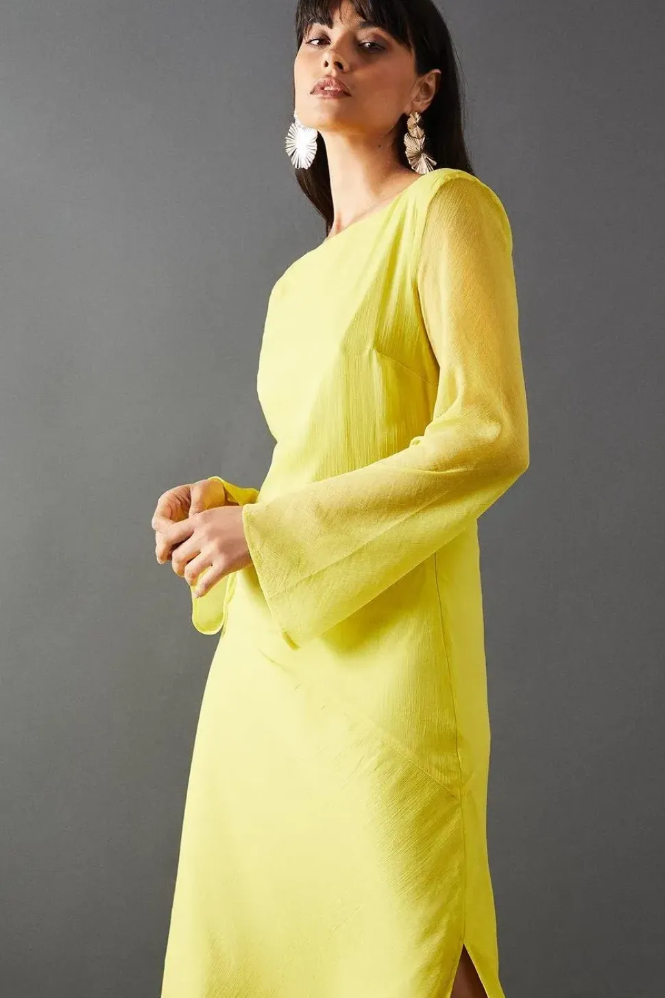 Chiffon One Sleeve Asymmetric Hem Midi Dress