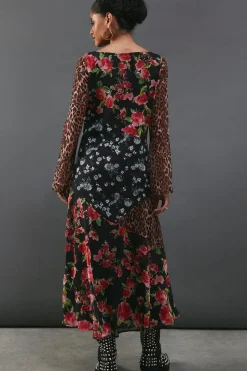 Chiffon Panelling Tie Sleeve Midi Dress