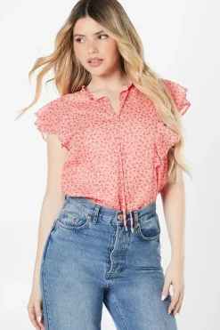 Chiffon Pink Ditsy Sleeveless Overhead Blouse