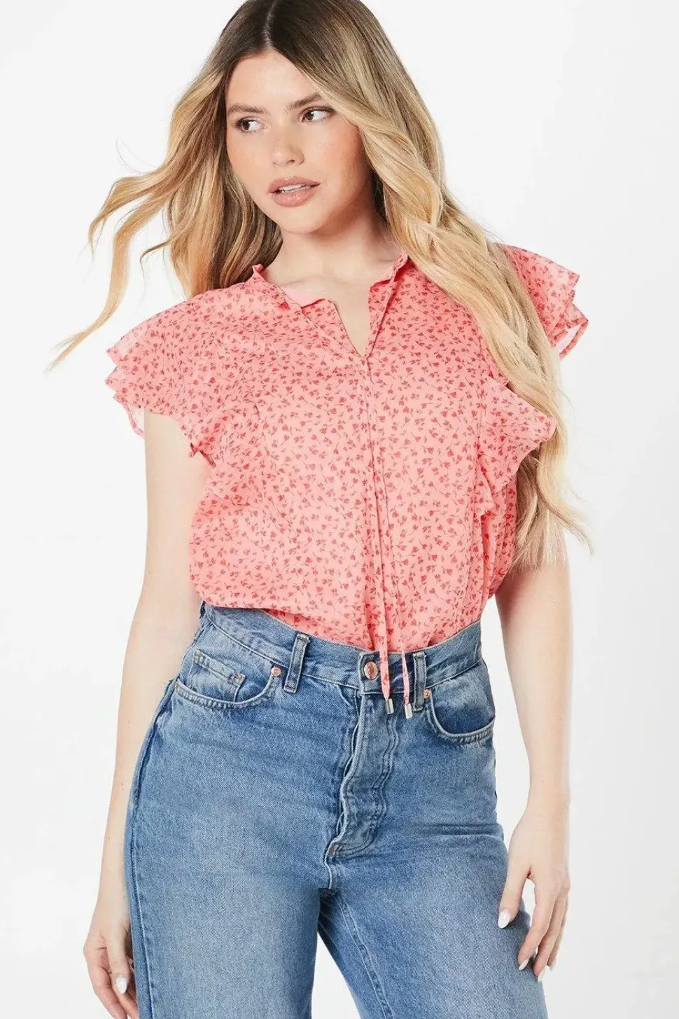 Chiffon Pink Ditsy Sleeveless Overhead Blouse
