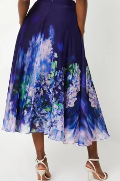 Chiffon Placement Print Midi Skirt