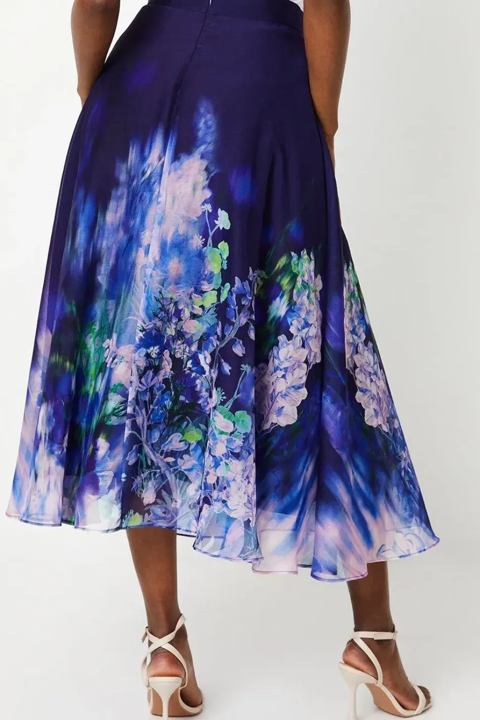 Chiffon Placement Print Midi Skirt