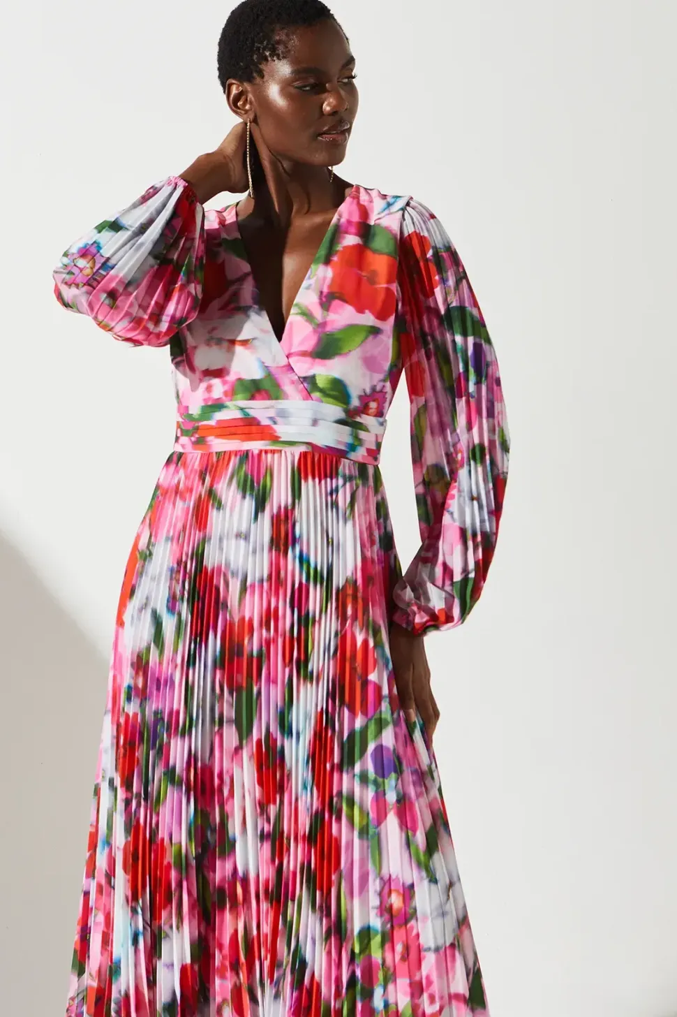 Chiffon Pleated Floral Printed Dress