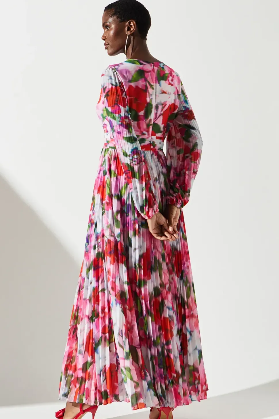 Chiffon Pleated Floral Printed Dress