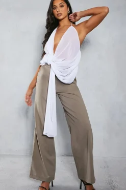 Chiffon Plunge Draped Detail Halterneck Top