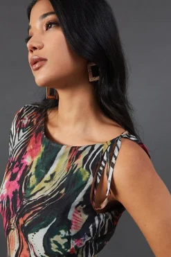 Chiffon Printed One Shoulder Split Front Maxi Dress