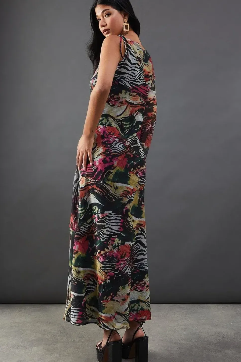Chiffon Printed One Shoulder Split Front Maxi Dress