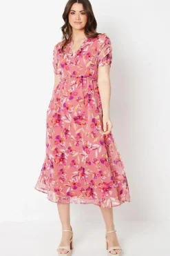 Chiffon Ruffle Detail Midi Dress