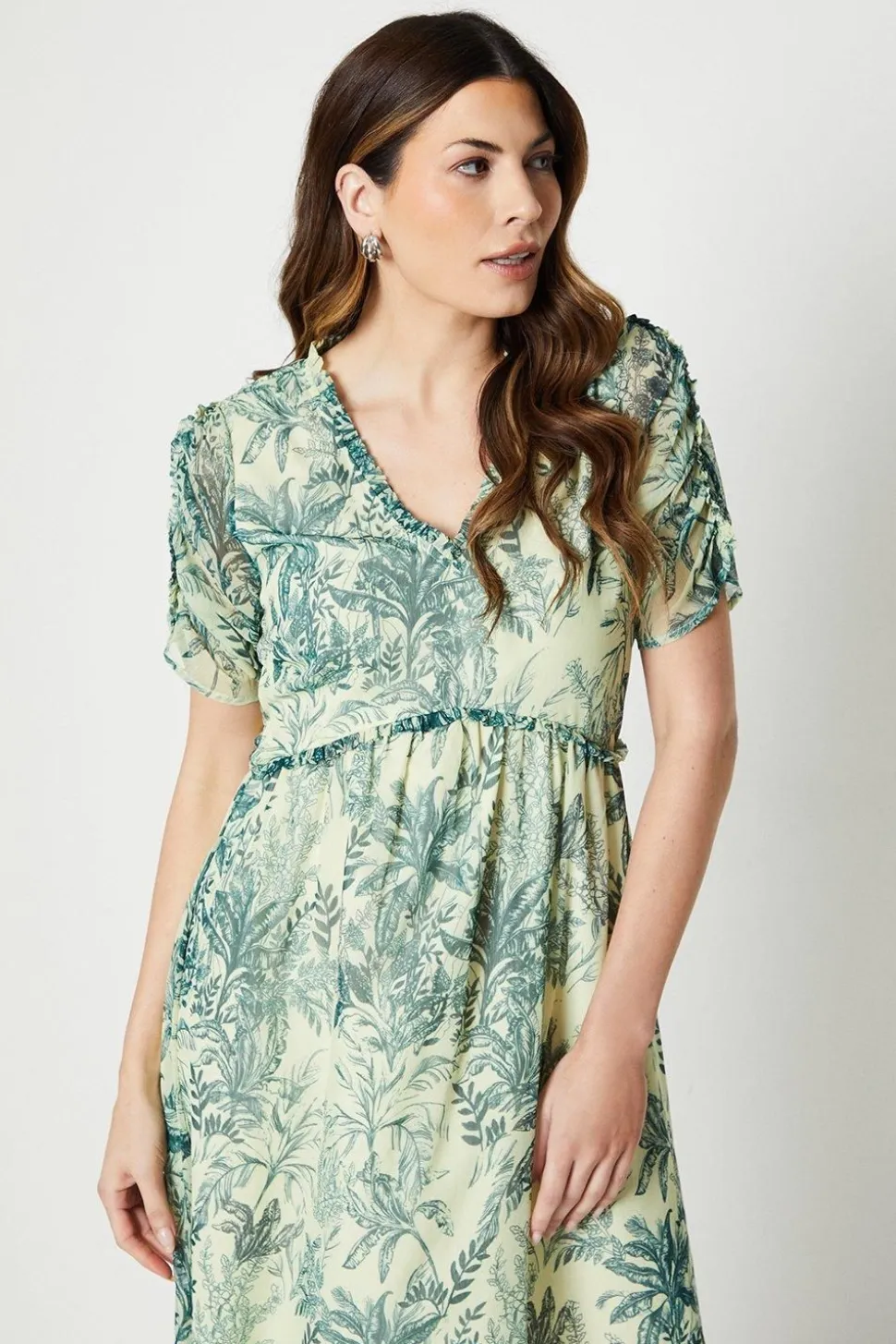 Chiffon Ruffle Detail Midi Dress