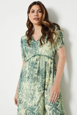 Chiffon Ruffle Detail Midi Dress