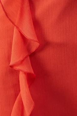 Chiffon Ruffle Detail Tie Sleeve Mini Dress