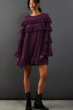 Chiffon Ruffle Flared Sleeve Mini Smock Dress