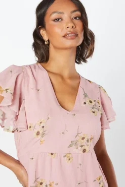 Chiffon Ruffle Front Midi Dress
