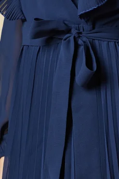 Chiffon Ruffle Front Pleated Skirt Midi Dress
