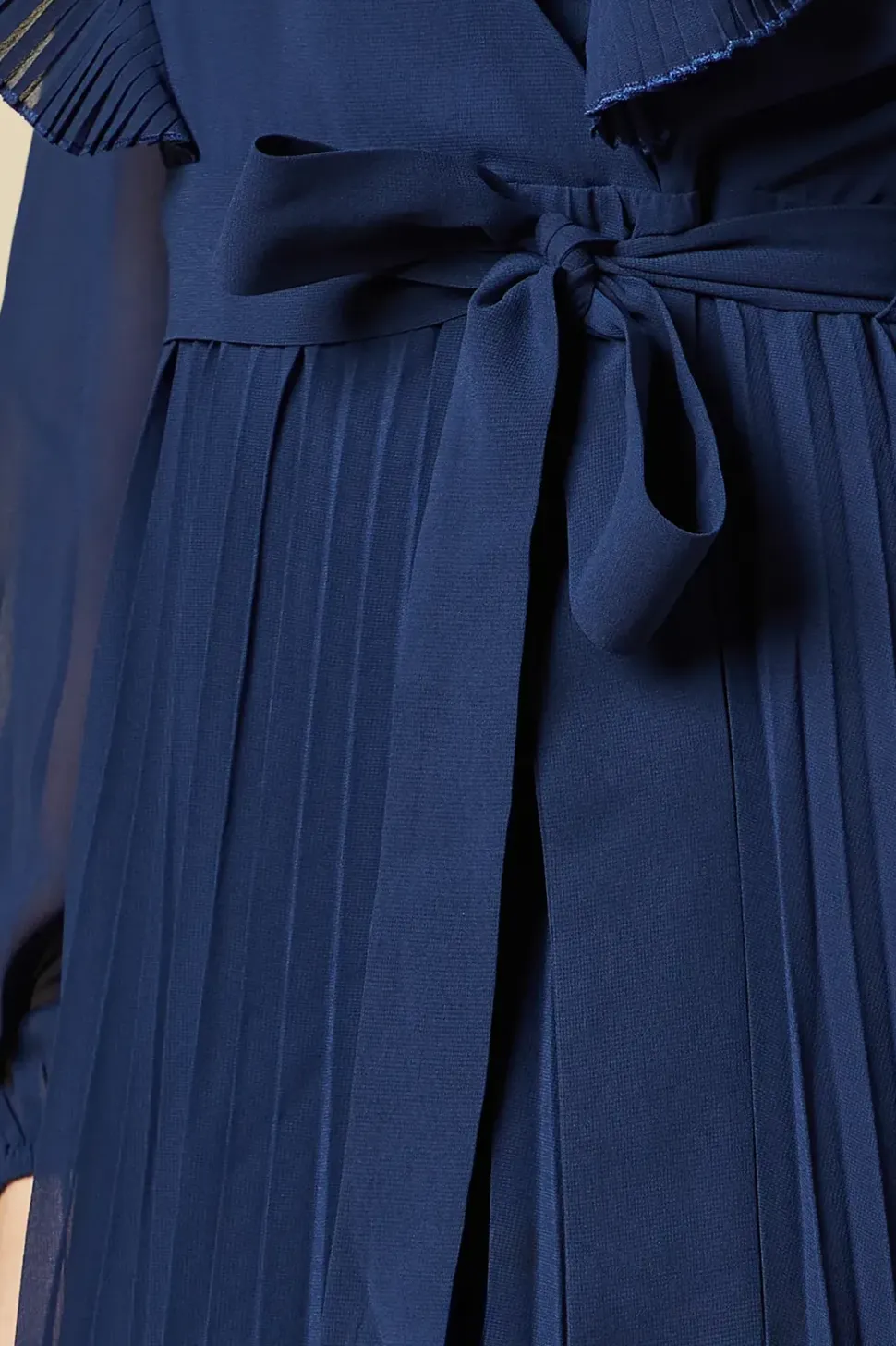Chiffon Ruffle Front Pleated Skirt Midi Dress