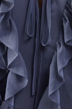 Chiffon Ruffle Front Tie Neck Mini Dress