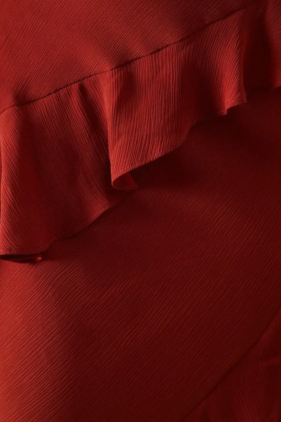 Chiffon Ruffle Seam V Neck Midi Dress