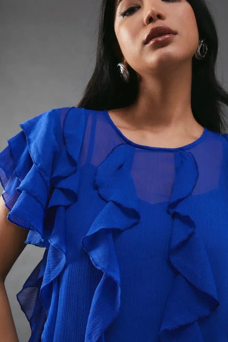 Chiffon Ruffle Tendril Sleeveless Midaxi Dress