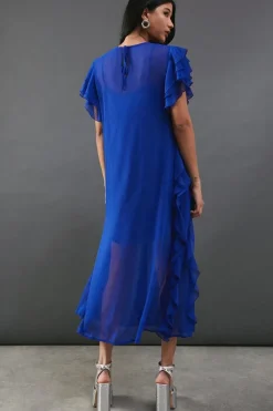 Chiffon Ruffle Tendril Sleeveless Midaxi Dress
