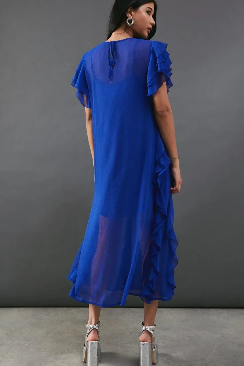 Chiffon Ruffle Tendril Sleeveless Midaxi Dress