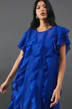 Chiffon Ruffle Tendril Sleeveless Midaxi Dress