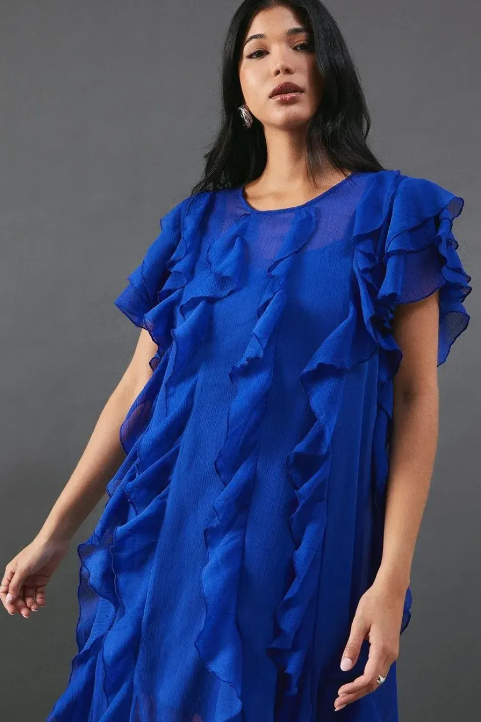 Chiffon Ruffle Tendril Sleeveless Midaxi Dress