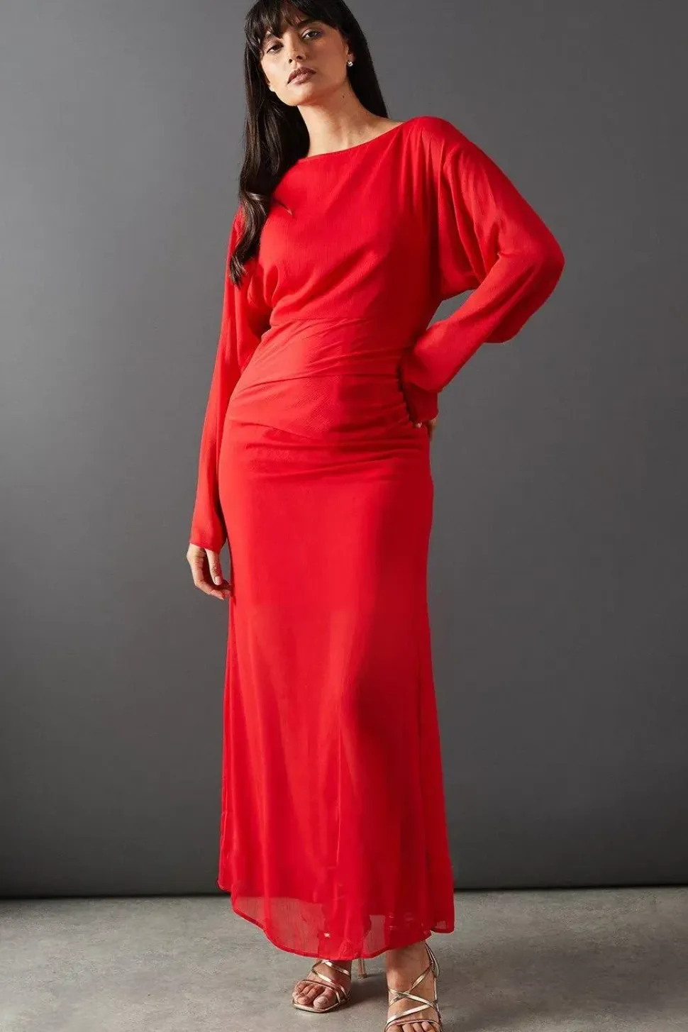Chiffon Slash Neck Batwing Column Maxi Dress