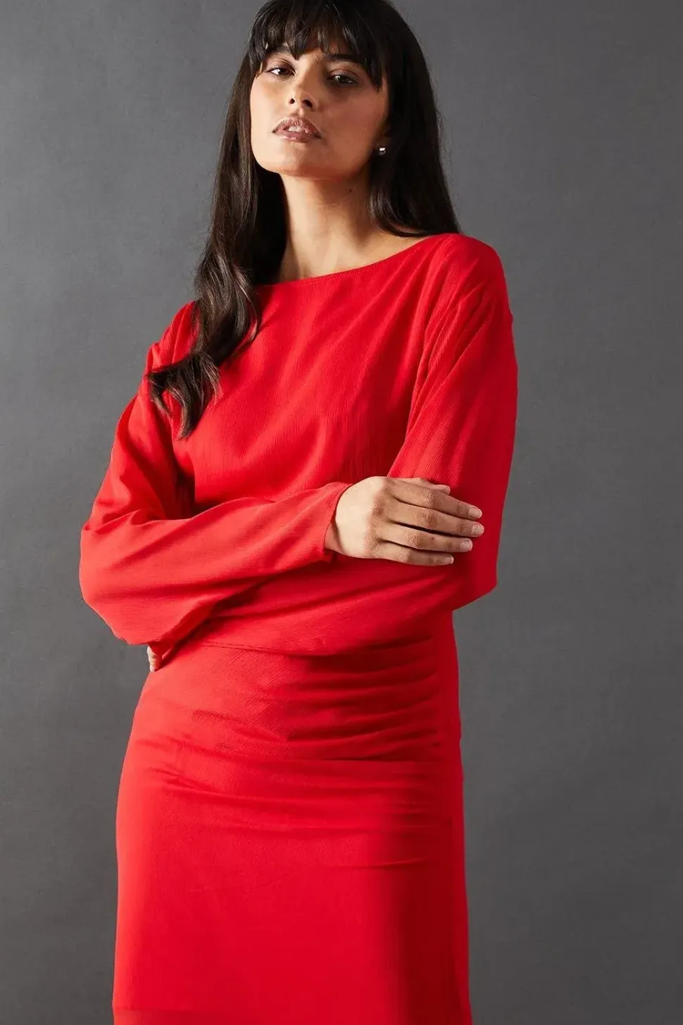 Chiffon Slash Neck Batwing Column Maxi Dress