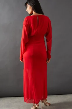 Chiffon Slash Neck Batwing Column Maxi Dress
