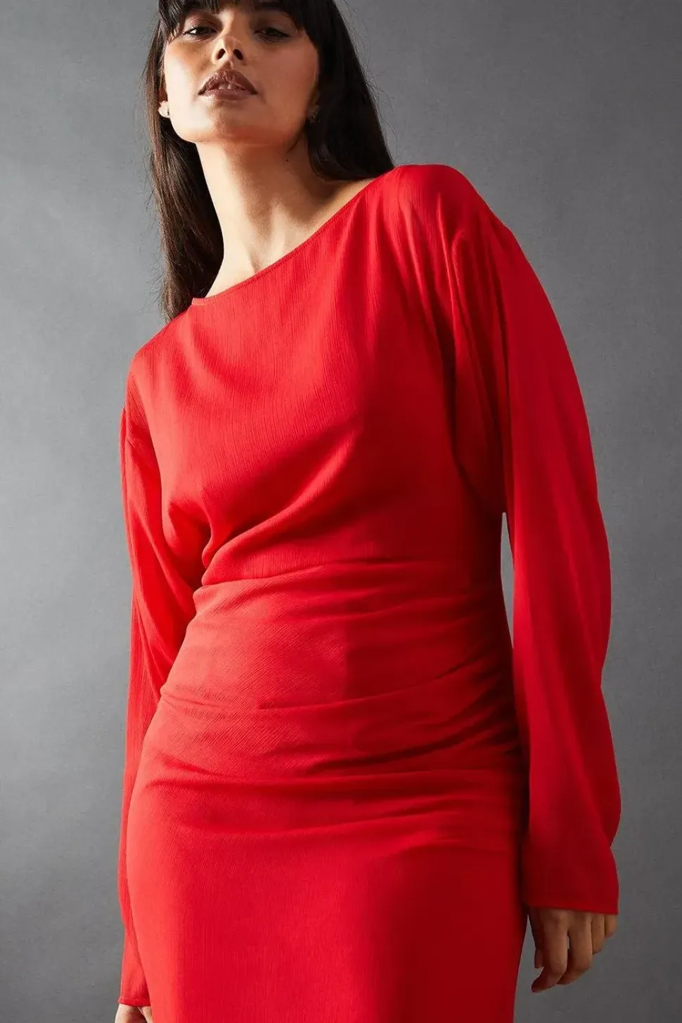 Chiffon Slash Neck Batwing Column Maxi Dress