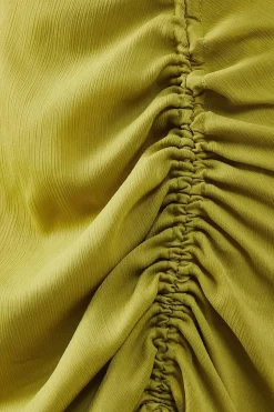 Chiffon Slash Neck Drawstring Detail Midi Dress