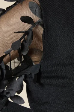 Chiffon Sleeve Leaf Detail High Neck Jumper