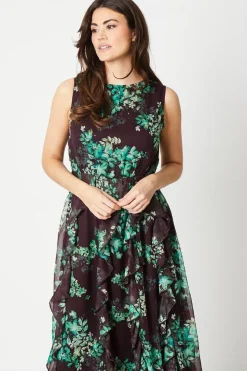 Chiffon Sleeveless Ruffle Tendril Maxi Dress