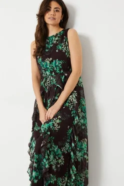 Chiffon Sleeveless Ruffle Tendril Maxi Dress