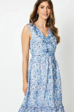 Chiffon Sleeveless Ruffle Waisted Midi Dress