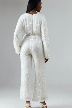 Chiffon Tie Balloon Sleeve Sequin Bridal Jumpsuit