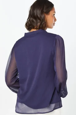 Chiffon Tie Front Long Sleeve Blouse