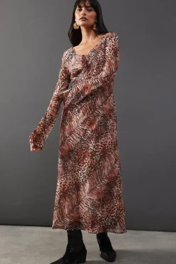 Chiffon Tie Keyhole Front Bias Midi Dress