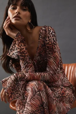 Chiffon Tie Keyhole Front Bias Midi Dress