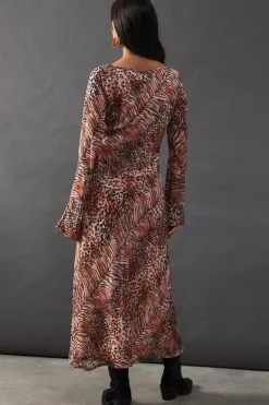 Chiffon Tie Keyhole Front Bias Midi Dress